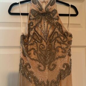 Elegant Gold Embellished Evening Dress